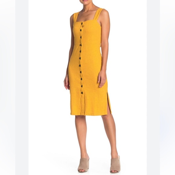 Madewell Women’s S Button Front Mustard Yellow Boho Textured Sleeveless Dress - Picture 2 of 10